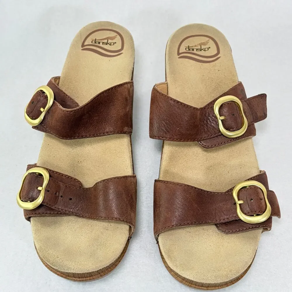 Dansko Sandals Womens EU 39 US 8.5-9 Brown Leather Slip On Cushioned Shoes